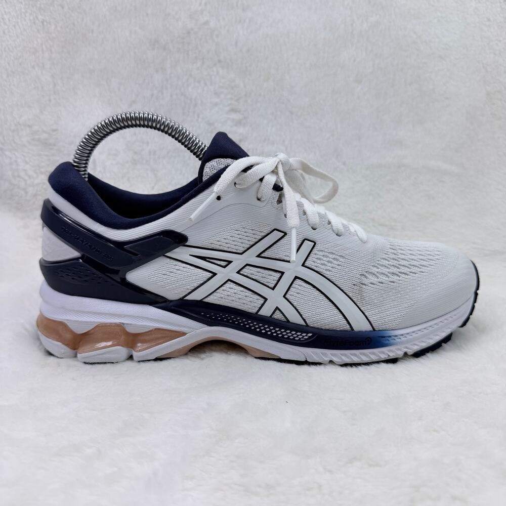 ASICS Gel Kayano 26 Womens Running Shoes White Navy Rose Gold Size 8 1012B025